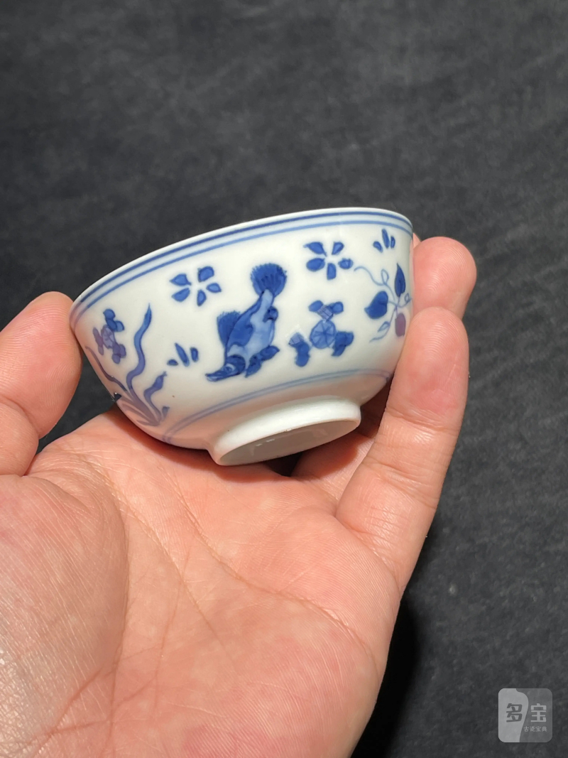 清康熙 青花鱼藻纹小杯一组五件 - 图26